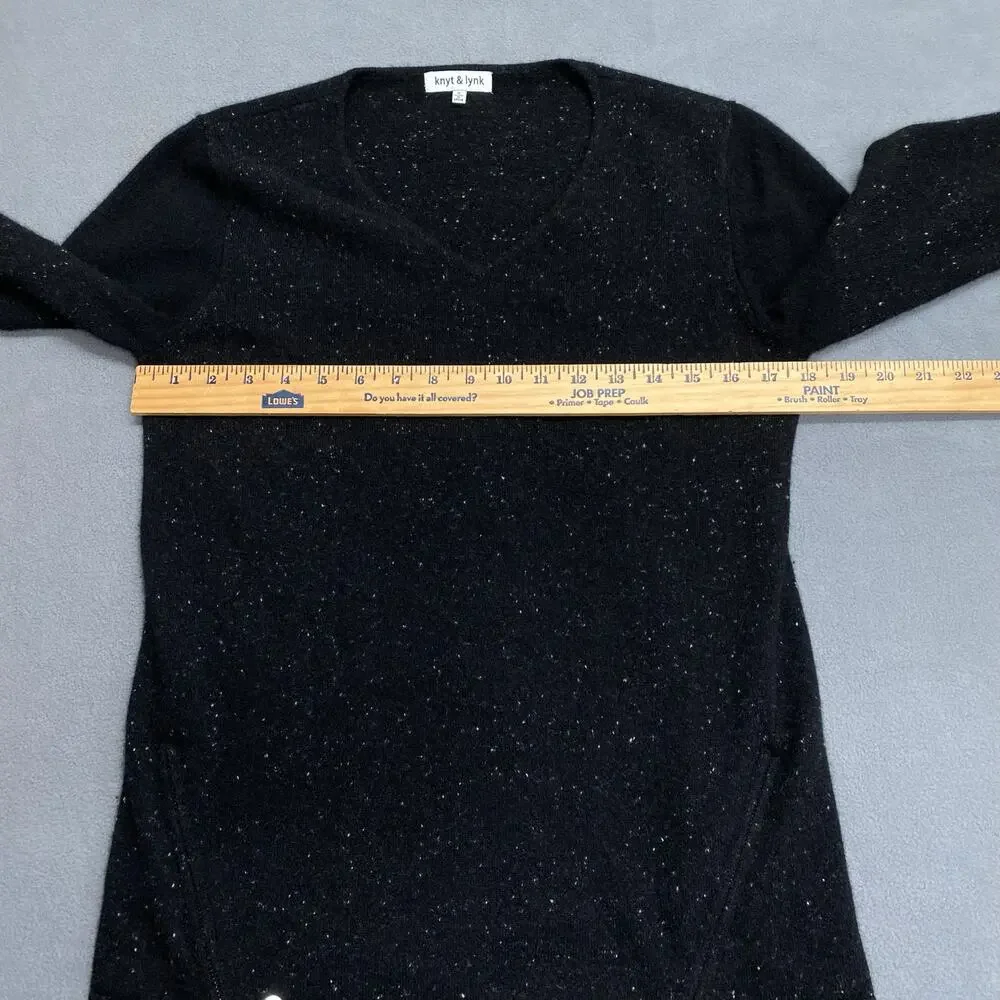Knyt Lynk Cashmere V Neck Sweater Black Women S Speckled Casual Cozy Long Sleeve